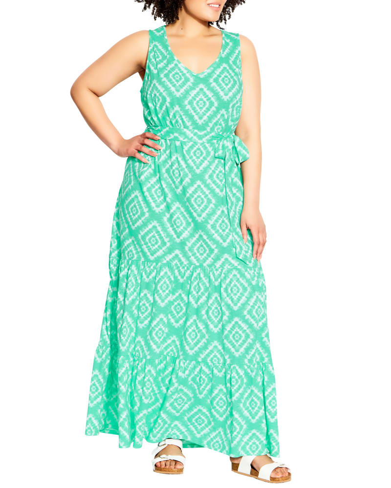 Front of a model wearing a size 14 Annie Maxi Dress in Mint / White by avenue. | dia_product_style_image_id:201303